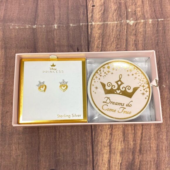 DISNEY PRINCESS CUBIC ZIRCONIA GOLD EARRINGS AND TRINKET SET AD02